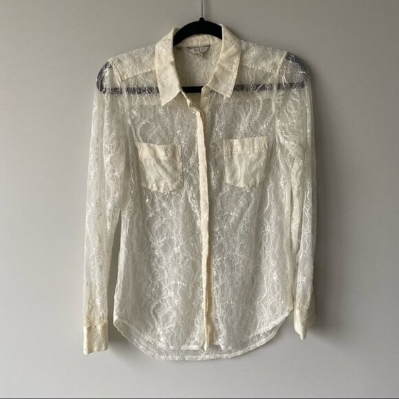 Guess Lace Button Down Stretch  Blouse Shirt - Picture 1 of 13